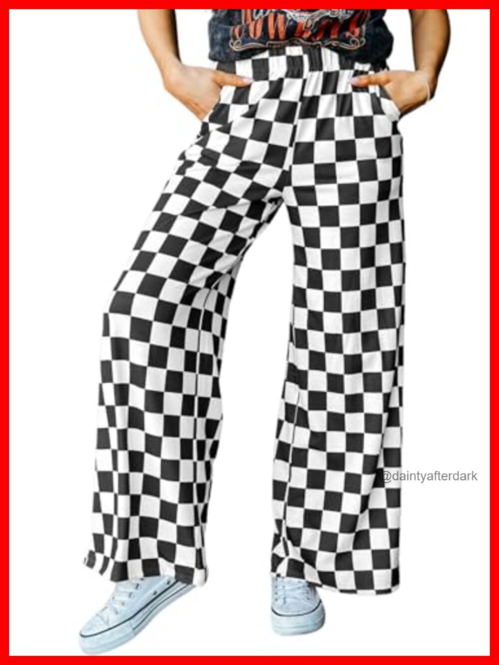Womens Checkered Wide Leg Pants High Waisted Loose Trousers